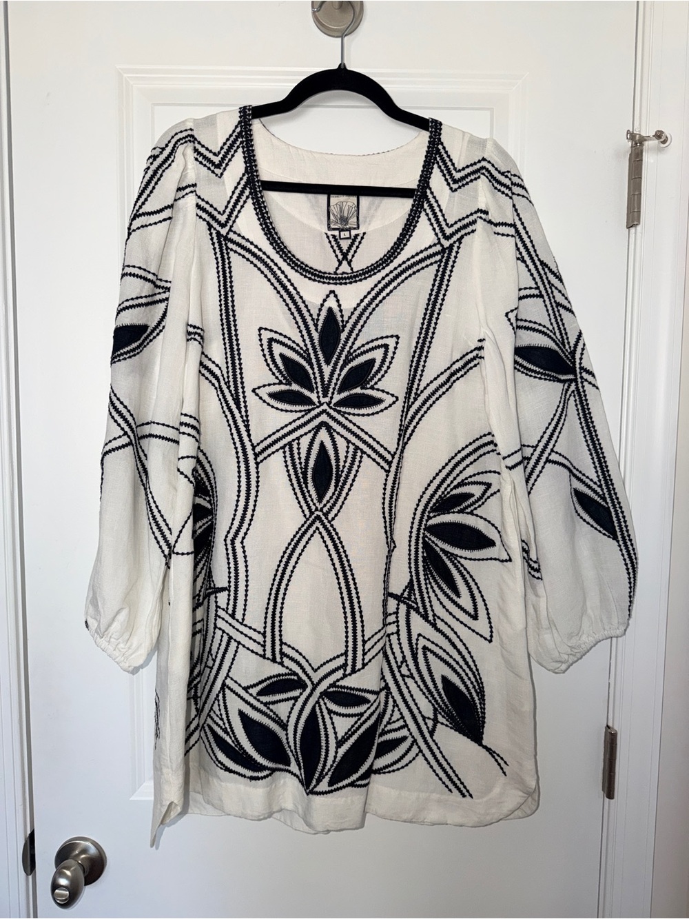 Scarlett Poppies Embroidered Ivory Tunic Dress with Black Floral Motif - Picture 9 of 12